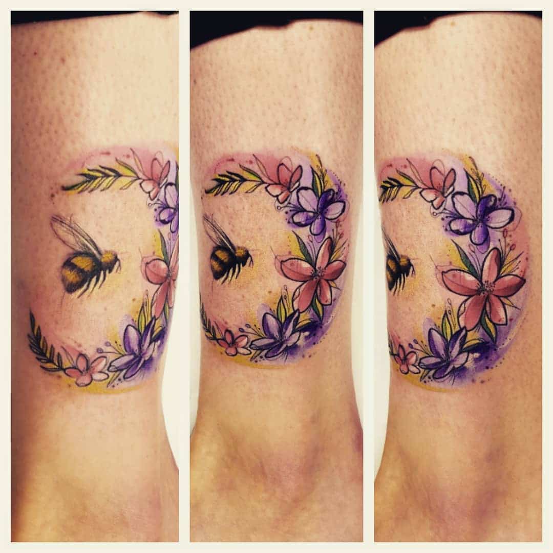 Bumblebee and flowers by Noemi at Watermelon Tattoo on our lovely returning customer Beth 
 
