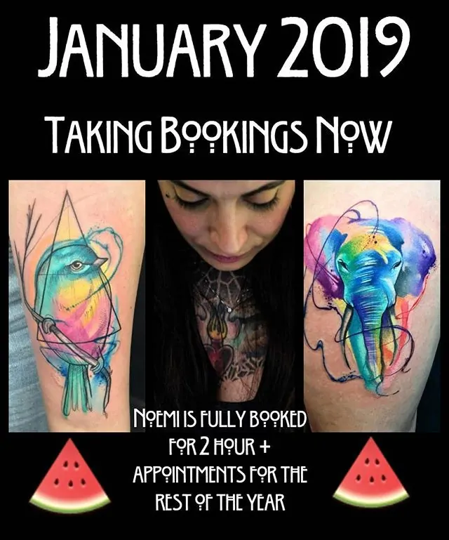 Noemi is fully booked for the rest of the year bar a few spaces for small tattoos. Give us a shout if you want to be sure of an appointment for the start of next year!!!!!
 