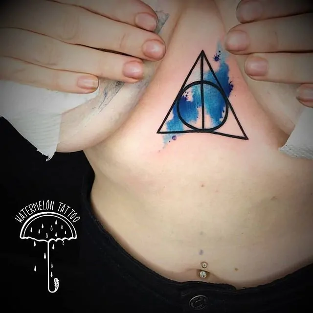 Deathly Hallows tattoo by Noemi done at Watermelon Tattoo for the lovely Alicia. 
