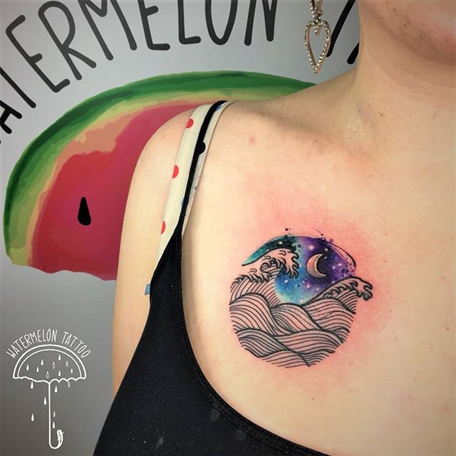 Maximum Tattoo  Crescent moon waves tattoo by Brent G give him a follow  iamthatgoddamnsonofabitch  Facebook