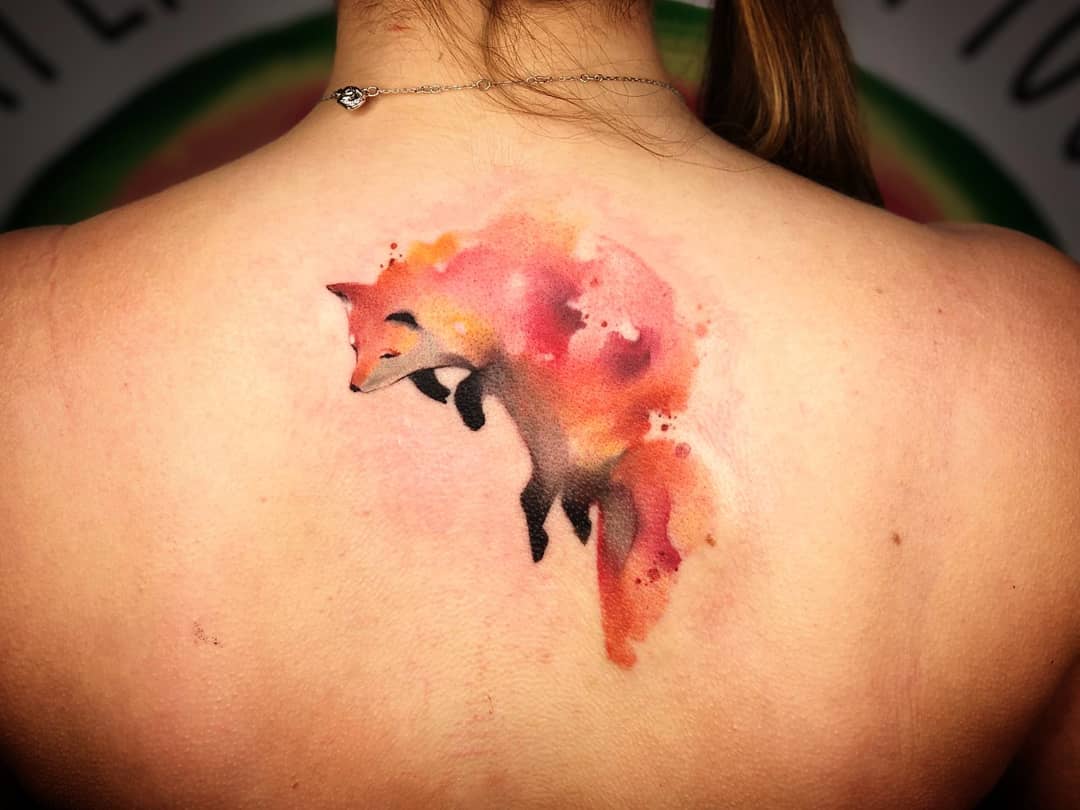 Watercolour fox with a cherry branch 🌸 Thank you @jyy.ink for the photo  help! 〔ᴄᴏᴍᴘʟᴇᴛᴇᴅ ᴀᴛ @hurtcomfort.tatto... | Instagram