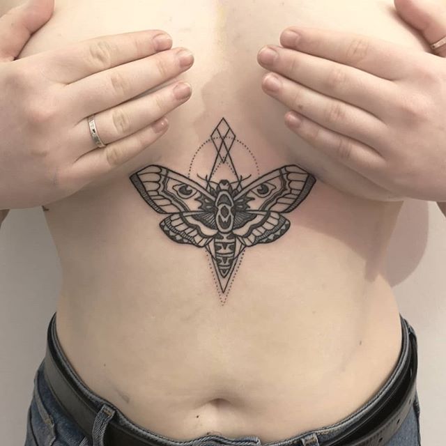 Lovely wee moth by Sarah Louise at Watermelon Tattoo. 