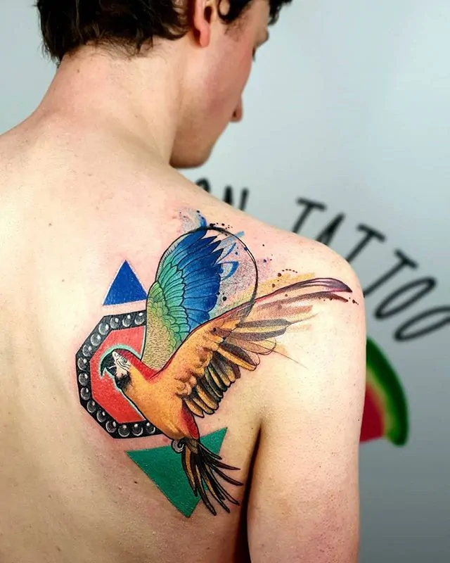 Fresh parrot in flight by Noemi using Magnum Tattoo Supplies done today at Watermelon Tattoo for Edward who sat like a trooper. 
  