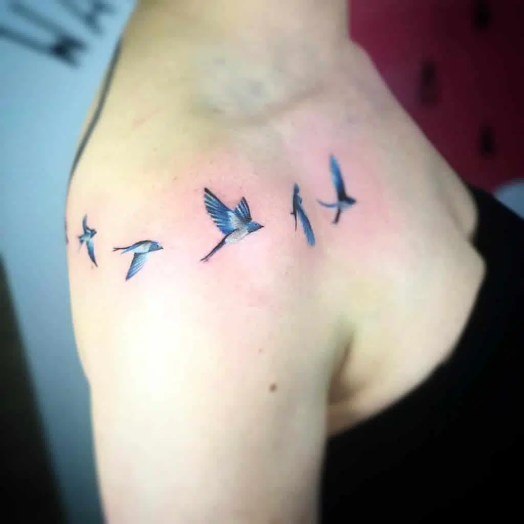Swallows in flight by Noemi at Watermelon Tattoo for our lovely returning customer Fay. 