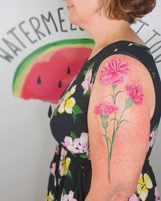 Fresh carnations for our lovely customer Jenni! Done today by Noemi at Watermelon Tattoo!
