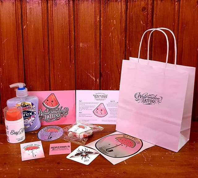 As soon as you leave the studio aftercare is fundamental to making sure you get the best results of your tattoo. Which is why we have taken the time to assemble this wee package for you. Included in the bag is Easy Tattoo cream. You also get 250ml of antibacterial soap, watermelon fizzy sweets, our recommended aftercare instructions and some stickers (just be careful where you stick them; already had to have words with some customers). All this for just £12. We cannot stress enough how important aftercare is and will always only want to keep you informed as much as possible and will only provide the best products we can offer.