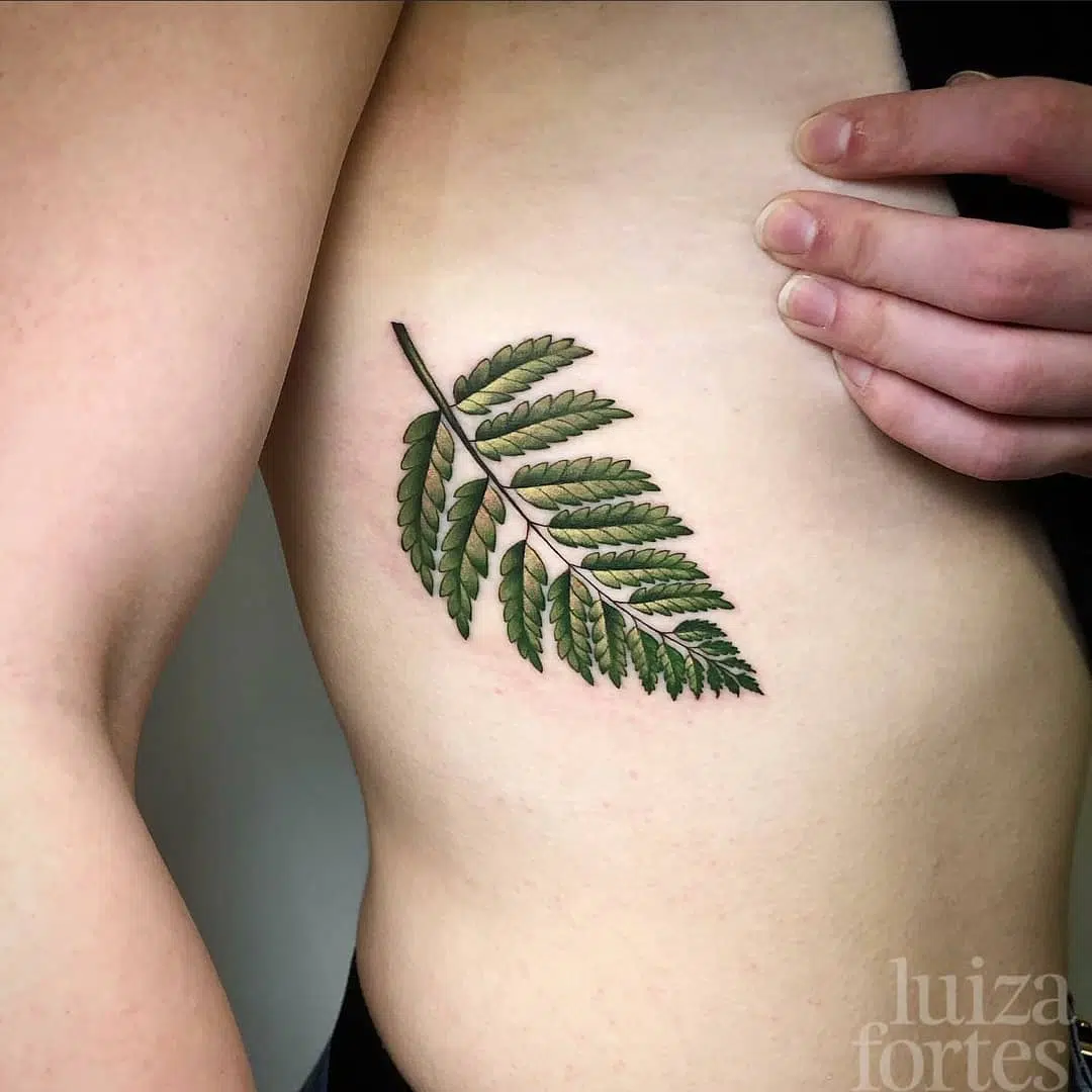 Stick and Poke Tattoo — Fern leaf tattoo on the forearm, by lerahandpoke.