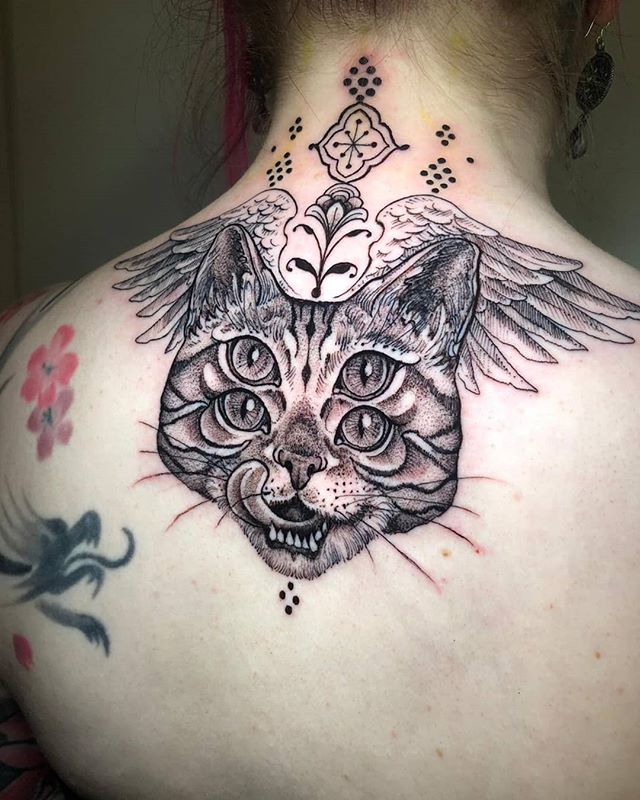 Shoulder Blade Cat tattoo women at theYoucom