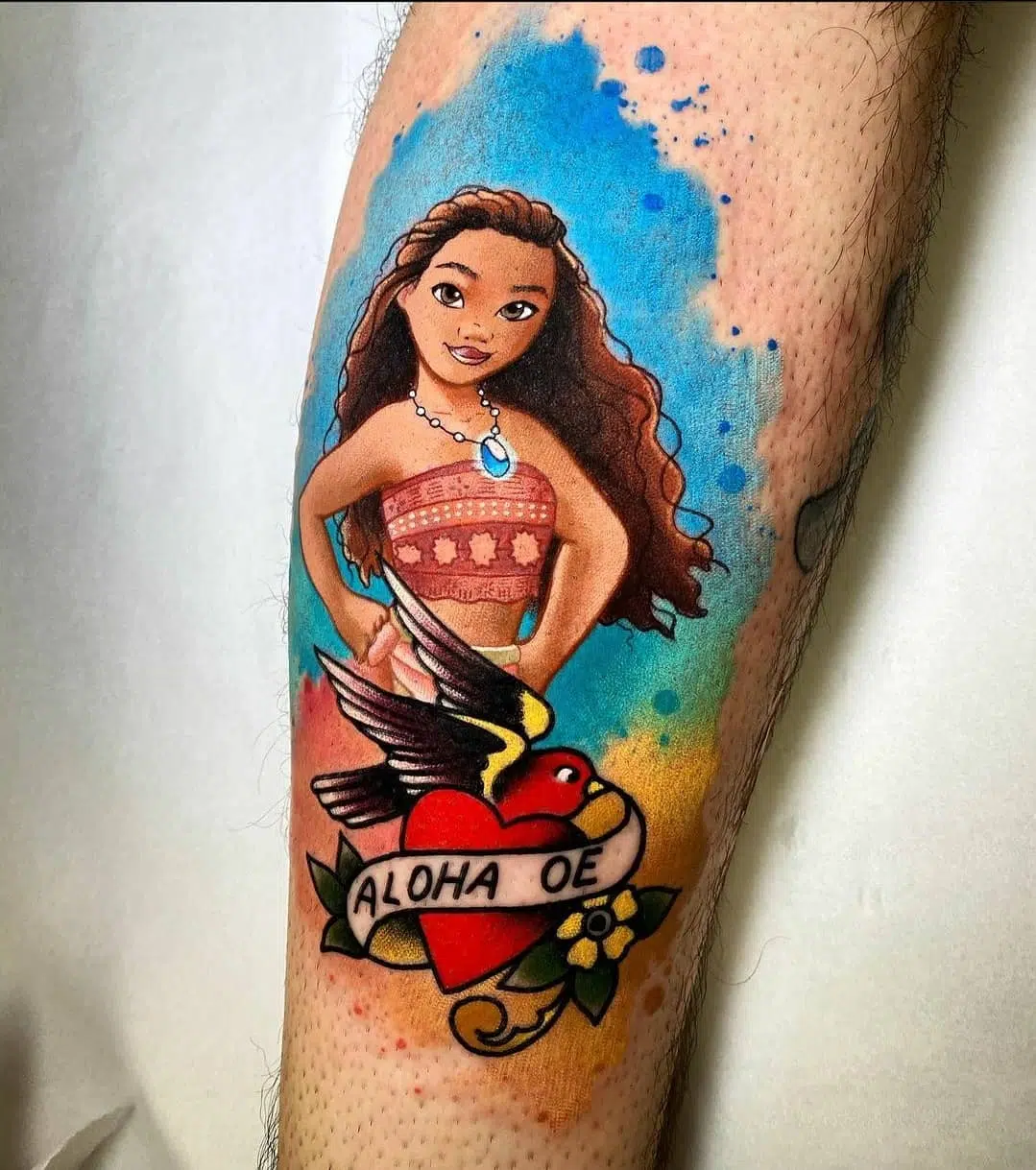 Moana!!!!!! Fabulous mix up of styles by Noemi for the also fabulous Tarquin!!!! ,@noemi_tattoo @tarqween