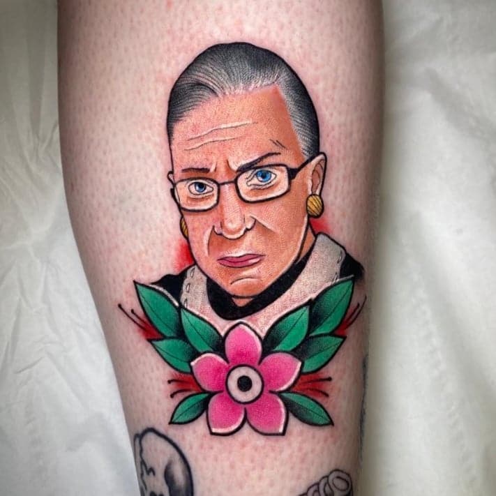 Ruth Bader Ginsburg
Thanks so much for the trust Nicola!!! 
Tattoo by Noemi.

noemi_tattoo                     