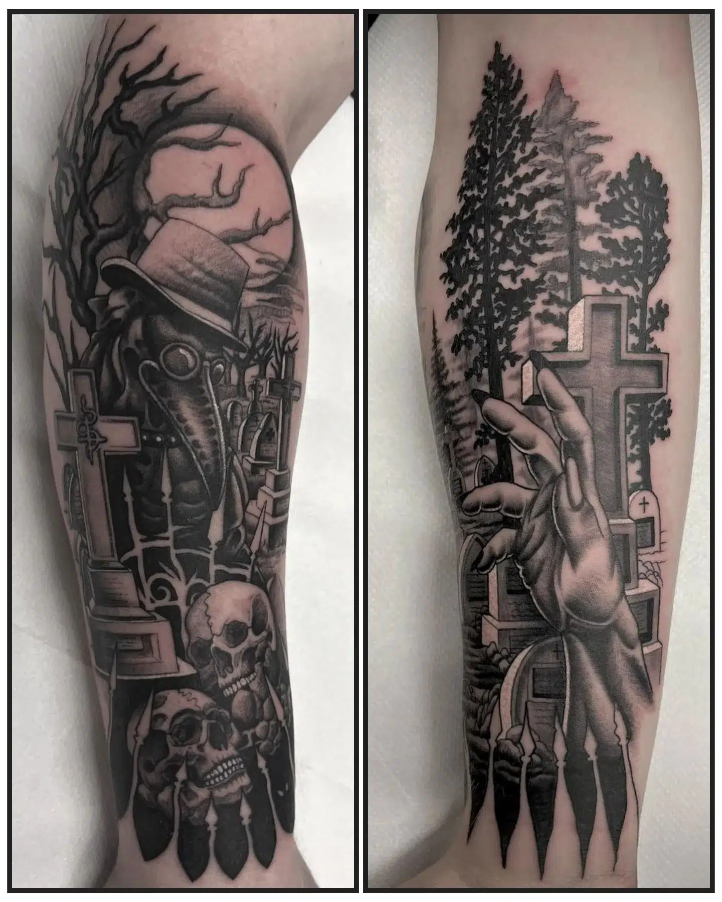 Couple of spooky half sleeves done by Enrique. Unfortunately the man is booked up between now and Halloween but if your looking you extend the season of the spook he has spaces available in November!
enriquevemu 

                