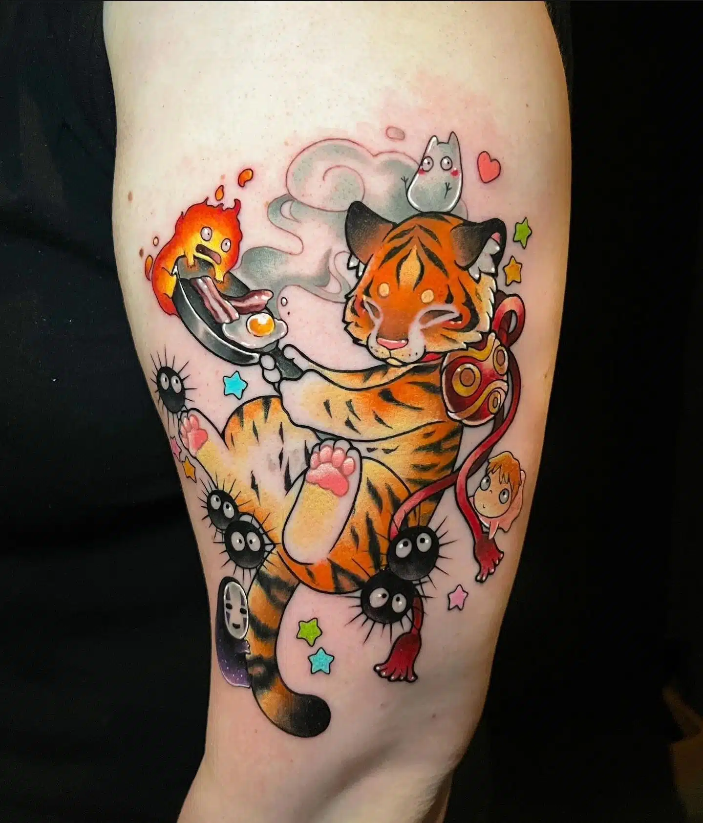 Tiger with lots of wee Ghiblis,  what's not to love about this?! Incredible stuff as standard by Nat ❤️❤️‍🔥
naaat.j 

                 totaltattoo  magnumtattoosupplies.uk  tattoosnob