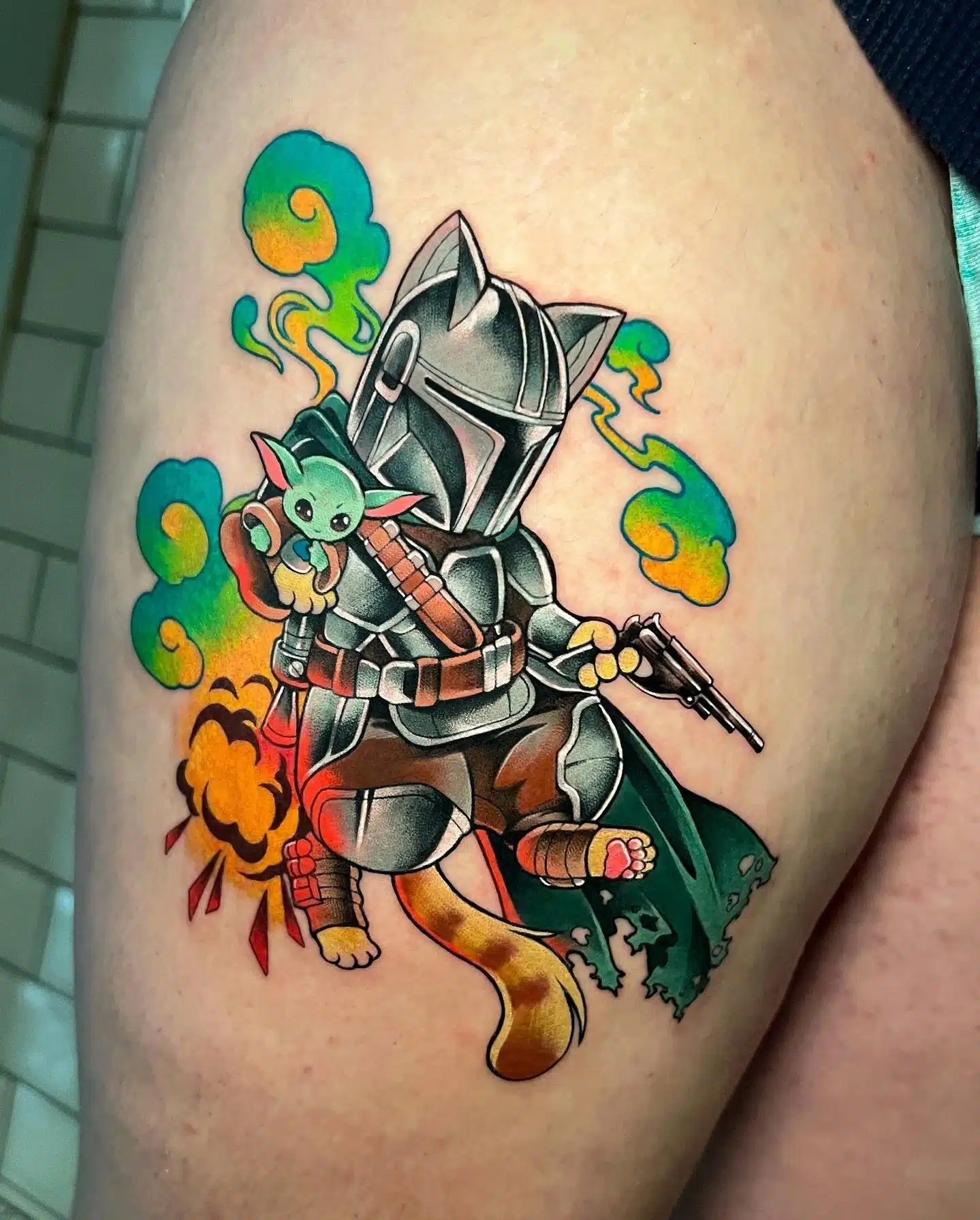 This is the way. 
Incredible Meowdalorian (Pedro Pascat) and Grogu piece by the Queen of Cute Nat!
naaat.j 

Supplies from our sponsors:
magnumtattoosupplies.uk
And made using products from our sponsors:
yayofamilia

                 