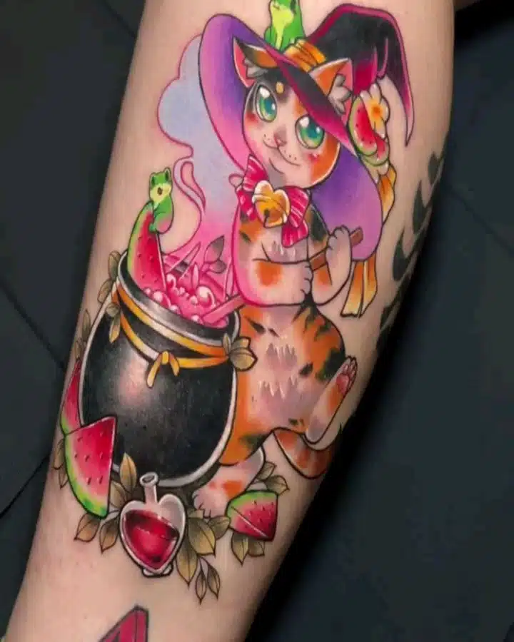 The watermelons, the wee froggies... and the cute witchy cat!!! This tattoo has everything! Incredible work by the One in a Million Brazillian naaat.j 

Supplies from our sponsors:
magnumtattoosupplies.uk
 yayofamilia 
 

Done using:
dankubin

solidinkcolors  

  
totaltattoo        scottishtattooclub   
